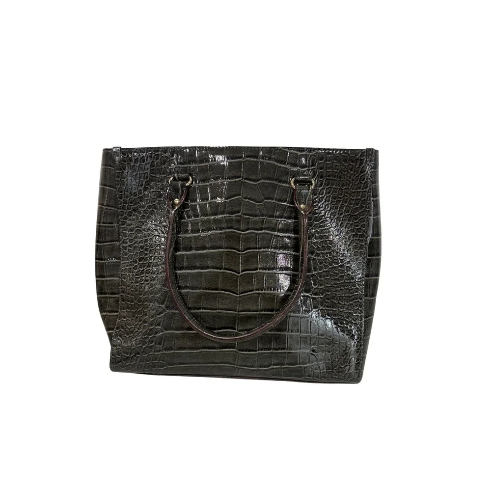Kate Spade New York Grey Croc Embossed Patent Leather Tote Bag Shoulder Purse